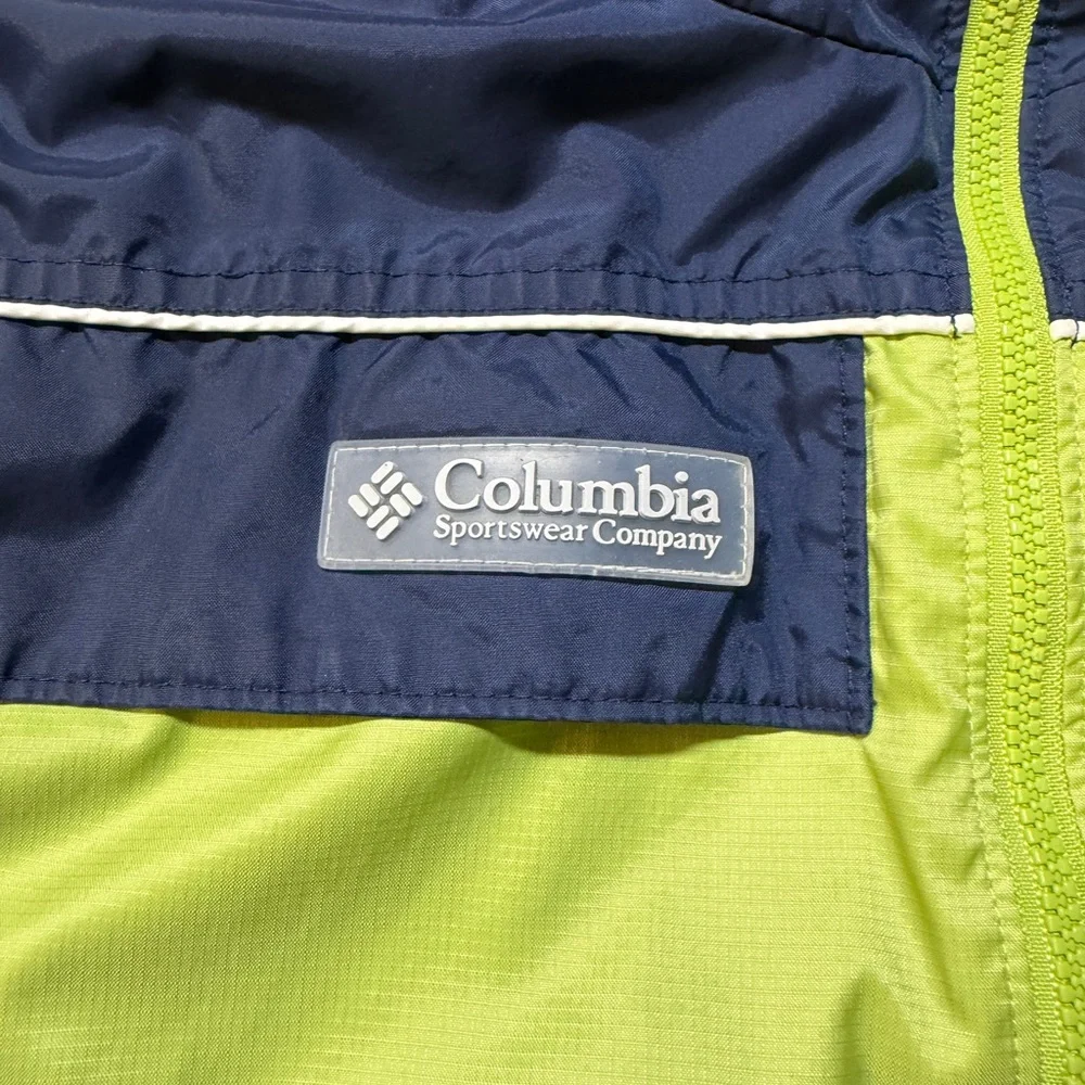Columbia Girl’s 14/16 Green Blue Color Block Hooded Rain Coat Jacket
